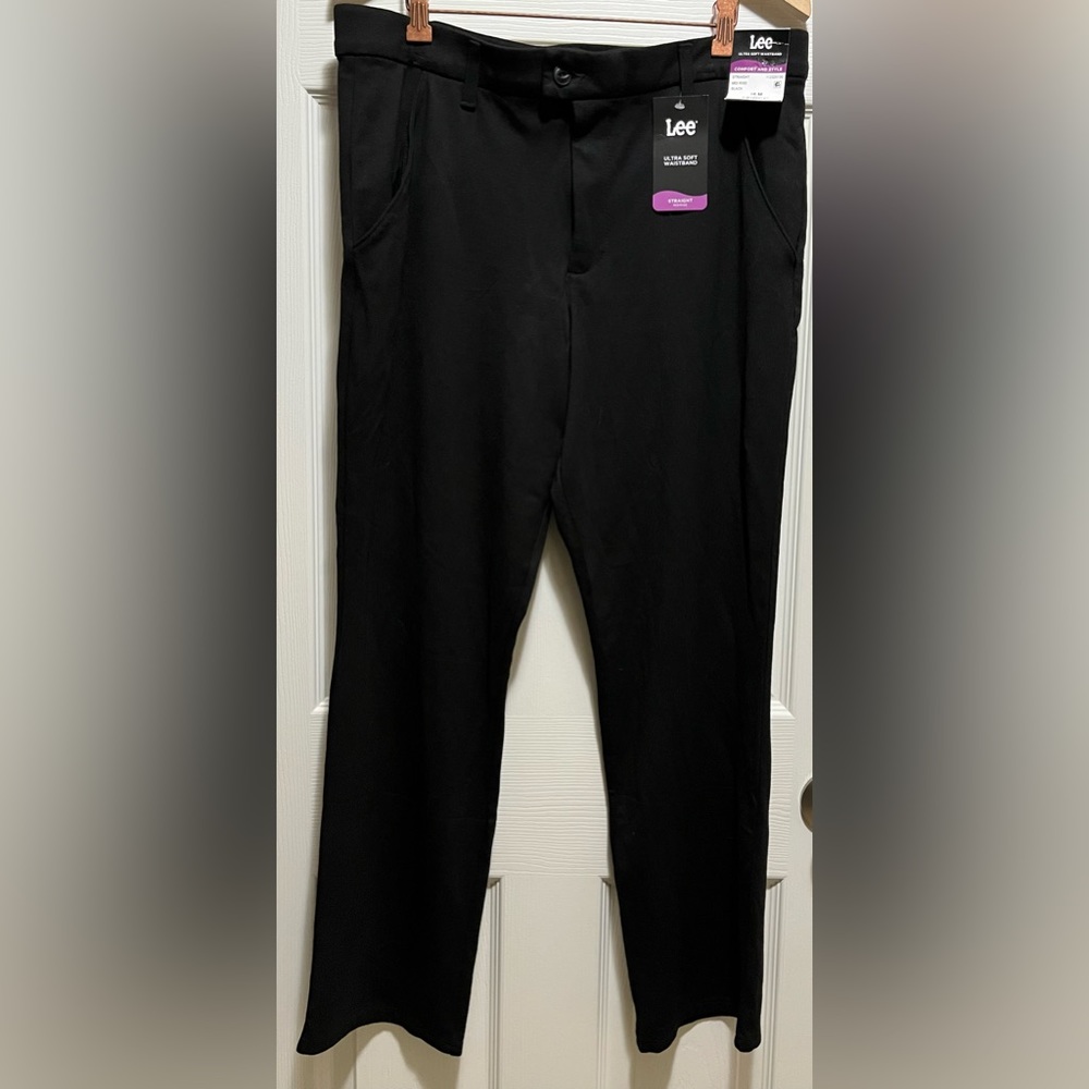 Lee brand, straight cut, mid rise black pants.